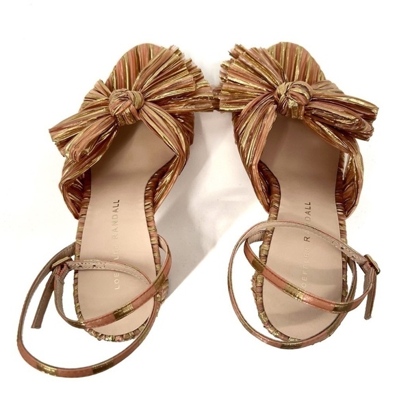 Loeffler Randall Camellia Sunset Bow Sandal Block Heel Peep Toe Stripe Sandal - Picture 9 of 14